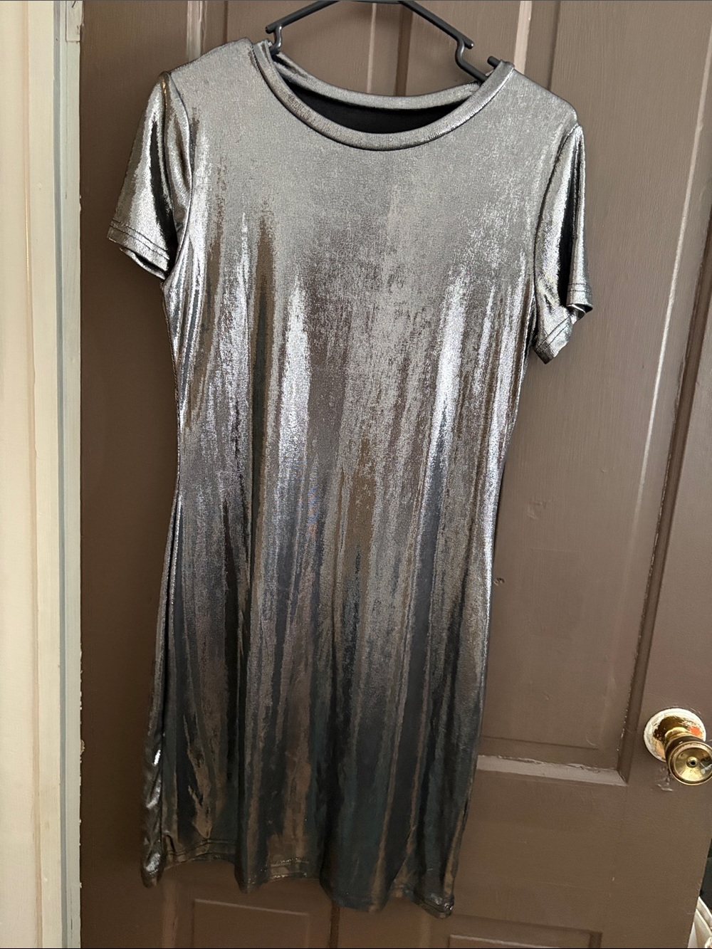 SHEIN Shimmery Silver Short Sleeve Mini Dress